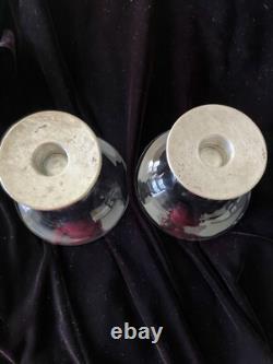 Allan Adler Sterling Silver Glass Candle Holder PAIR Dessert dish Vintage MCM