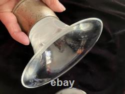 Allan Adler Sterling Silver Glass Candle Holder PAIR Dessert dish Vintage MCM