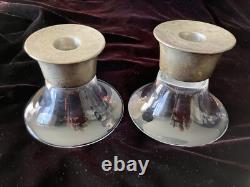 Allan Adler Sterling Silver Glass Candle Holder PAIR Dessert dish Vintage MCM