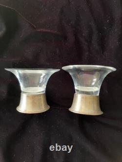 Allan Adler Sterling Silver Glass Candle Holder PAIR Dessert dish Vintage MCM