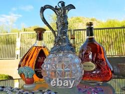 Amazing Antique Decanter Claret British Sterling Silver Crystal Glass Large Rare