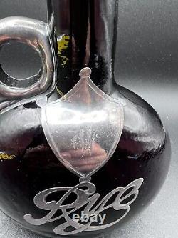 Amethyst Glass RYE Bottle Art Deco Sterling Silver Handle and Overlay
