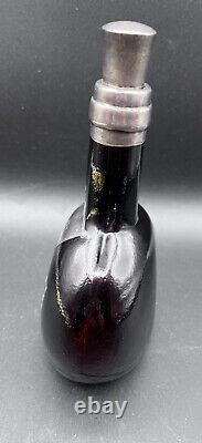 Amethyst Glass RYE Bottle Art Deco Sterling Silver Handle and Overlay