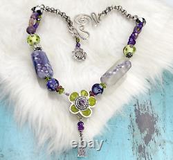 Amethyst Sterling Silver Glass Beaded Necklace Pendant Necklace 925 17 Artisan