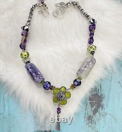 Amethyst Sterling Silver Glass Beaded Necklace Pendant Necklace 925 17 Artisan