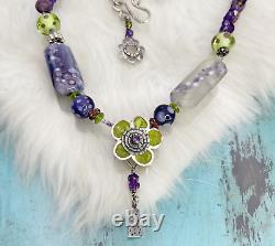 Amethyst Sterling Silver Glass Beaded Necklace Pendant Necklace 925 17 Artisan