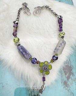 Amethyst Sterling Silver Glass Beaded Necklace Pendant Necklace 925 17 Artisan