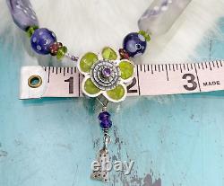 Amethyst Sterling Silver Glass Beaded Necklace Pendant Necklace 925 17 Artisan