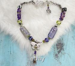 Amethyst Sterling Silver Glass Beaded Necklace Pendant Necklace 925 17 Artisan