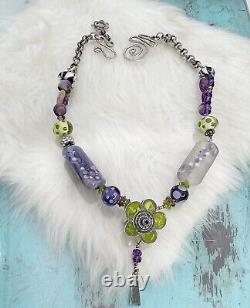 Amethyst Sterling Silver Glass Beaded Necklace Pendant Necklace 925 17 Artisan