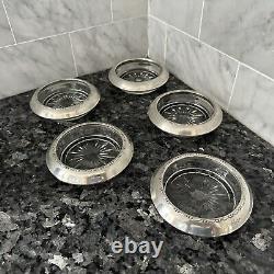 Amston 144 Sterling Silver Rim Glass Coasters Starburst Pattern Set Of 5