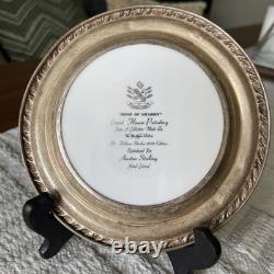 Amston Sterling Rose Of Sharon 1950 Hand Colored Flower Plate with Sterling Trim