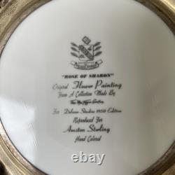 Amston Sterling Rose Of Sharon 1950 Hand Colored Flower Plate with Sterling Trim