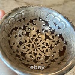 Ancient Antique Sterling Silver Overlay Glass Bowl Many Figures Intricate Design