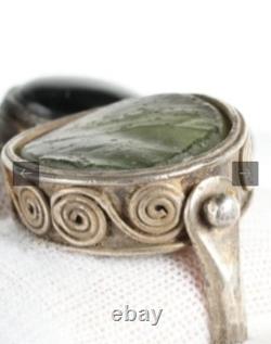 Ancient Roman Glass Authentic Unique Sterling Silver Swivel Ring Size 7.5 9.5