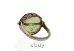 Ancient Roman Glass Authentic Unique Sterling Silver Swivel Ring Size 7.5 9.5