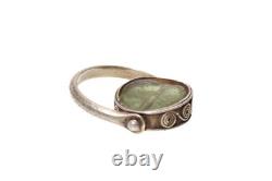 Ancient Roman Glass Authentic Unique Sterling Silver Swivel Ring Size 7.5 9.5