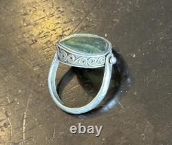 Ancient Roman Glass Authentic Unique Sterling Silver Swivel Ring Size 7.5 9.5