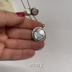Ancient Roman Glass Co. Sterling Silver Pendant Necklace And Earring WithCOA 925