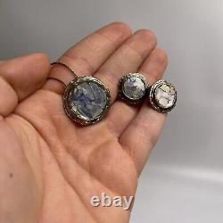 Ancient Roman Glass Co. Sterling Silver Pendant Necklace And Earring WithCOA 925