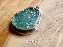 Ancient Roman Glass Pendant 925 Sterling Silver Blue Patina Israel Artifact