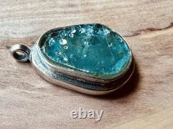 Ancient Roman Glass Pendant 925 Sterling Silver Blue Patina Israel Artifact