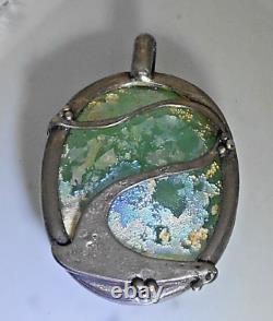 Ancient Roman Glass Pendant Sterling Silver one of a kind Abstract Modernist