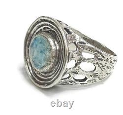 Ancient Roman Glass Ring Sterling Silver 925 Round Antique Fragment 200 BC Size9