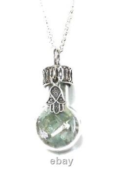 Ancient Roman Glass Sterling Silver 925 Pendent Fragments Chamsa in Glass bottle