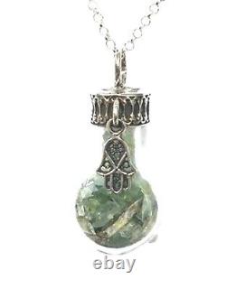 Ancient Roman Glass Sterling Silver 925 Pendent Fragments Chamsa in Glass bottle