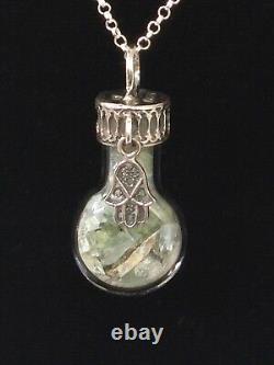 Ancient Roman Glass Sterling Silver 925 Pendent Fragments Chamsa in Glass bottle