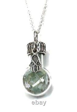 Ancient Roman Glass Sterling Silver 925 Pendent Fragments Chamsa in Glass bottle
