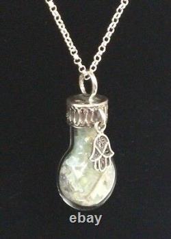 Ancient Roman Glass Sterling Silver 925 Pendent Fragments Chamsa in Glass bottle