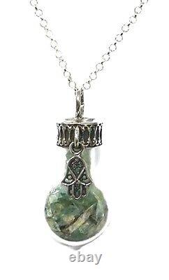Ancient Roman Glass Sterling Silver 925 Pendent Fragments Chamsa in Glass bottle
