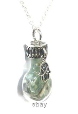 Ancient Roman Glass Sterling Silver 925 Pendent Fragments Chamsa in Glass bottle