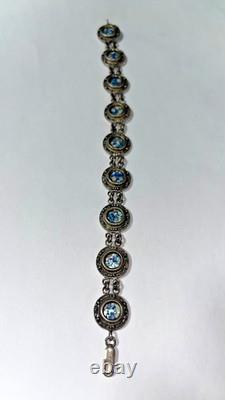 Ancient Roman Glass Sterling Silver Bracelet Holy Land Blue Patina Artifact