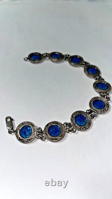 Ancient Roman Glass Sterling Silver Bracelet Holy Land Blue Patina Artifact