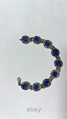 Ancient Roman Glass Sterling Silver Bracelet Holy Land Blue Patina Artifact
