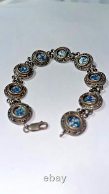 Ancient Roman Glass Sterling Silver Bracelet Holy Land Blue Patina Artifact