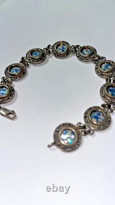 Ancient Roman Glass Sterling Silver Bracelet Holy Land Blue Patina Artifact
