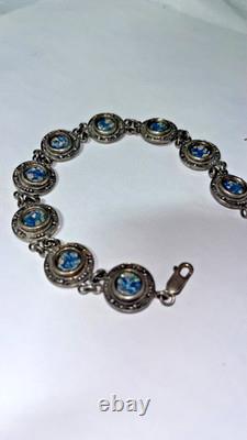 Ancient Roman Glass Sterling Silver Bracelet Holy Land Blue Patina Artifact