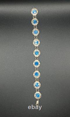 Ancient Roman Glass Sterling Silver Bracelet Holy Land Blue Patina Artifact