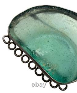 Ancient Roman Glass & Sterling Silver Modernist Brooch Pin Pendant Israel Artist
