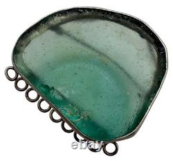 Ancient Roman Glass & Sterling Silver Modernist Brooch Pin Pendant Israel Artist