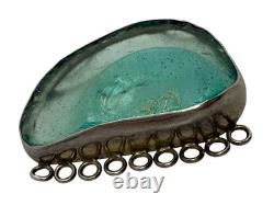 Ancient Roman Glass & Sterling Silver Modernist Brooch Pin Pendant Israel Artist