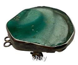 Ancient Roman Glass & Sterling Silver Modernist Brooch Pin Pendant Israel Artist