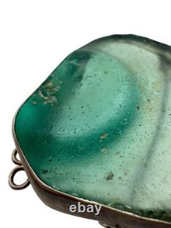 Ancient Roman Glass & Sterling Silver Modernist Brooch Pin Pendant Israel Artist