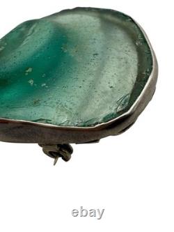 Ancient Roman Glass & Sterling Silver Modernist Brooch Pin Pendant Israel Artist