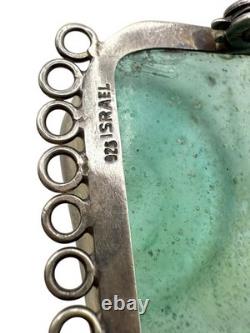 Ancient Roman Glass & Sterling Silver Modernist Brooch Pin Pendant Israel Artist