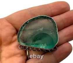 Ancient Roman Glass & Sterling Silver Modernist Brooch Pin Pendant Israel Artist